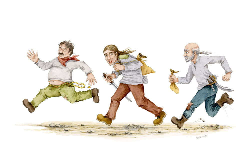 Die drei Räuber, Illustration für ein Kinderlied.